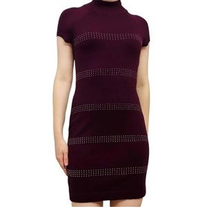 Apt. 9 Burgundy Mock Neck Short Sleeve Sweater Dress with Studded Stripes
